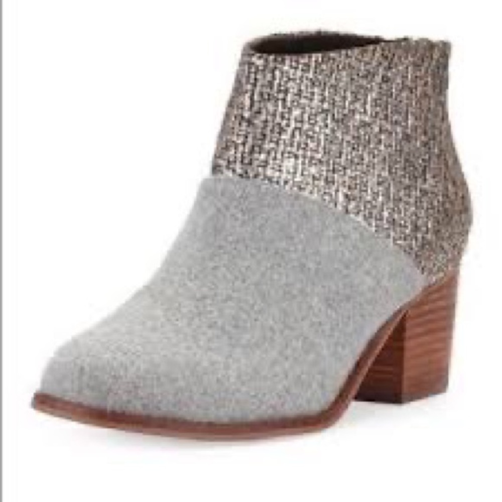 TOMS Lelia Grey Felt Shine Ankle Booties - Picture 1 of 11